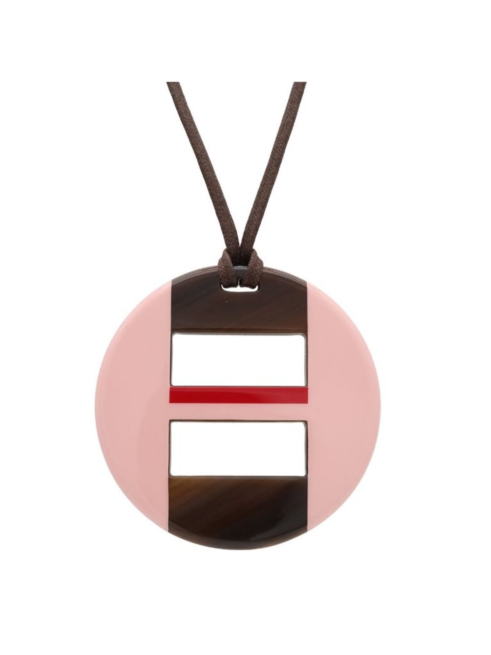 Hermes Equipe Necklace Buffalo Horn Lacquer Pink Red Dark Brown